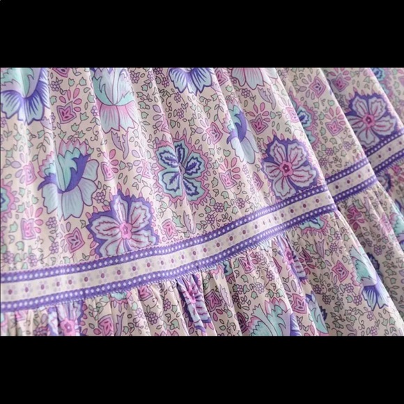 Boho gypsy floral print maxi skirt purple blue - Picture 6 of 7